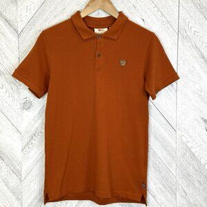 Fjallraven Ovik Polo Shirt Mens Size Small Orange 100% Cotton Short Sleeve